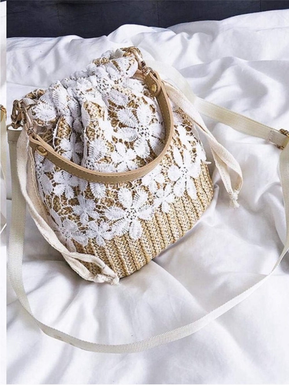 Straw Cross, Women Beach Shoulder Summer Top Handle Crossbody Round Purse new - Picture 3 of 8